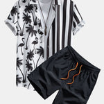 Ensemble — chemise patchwork à imprimé palmiers, flamants roses et rayures & short de bain