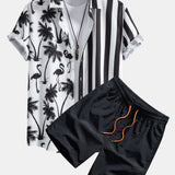 Ensemble — chemise patchwork à imprimé palmiers, flamants roses et rayures & short de bain