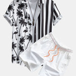 Ensemble — chemise patchwork à imprimé palmiers, flamants roses et rayures & short de bain