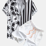 Ensemble — chemise patchwork à imprimé palmiers, flamants roses et rayures & short de bain