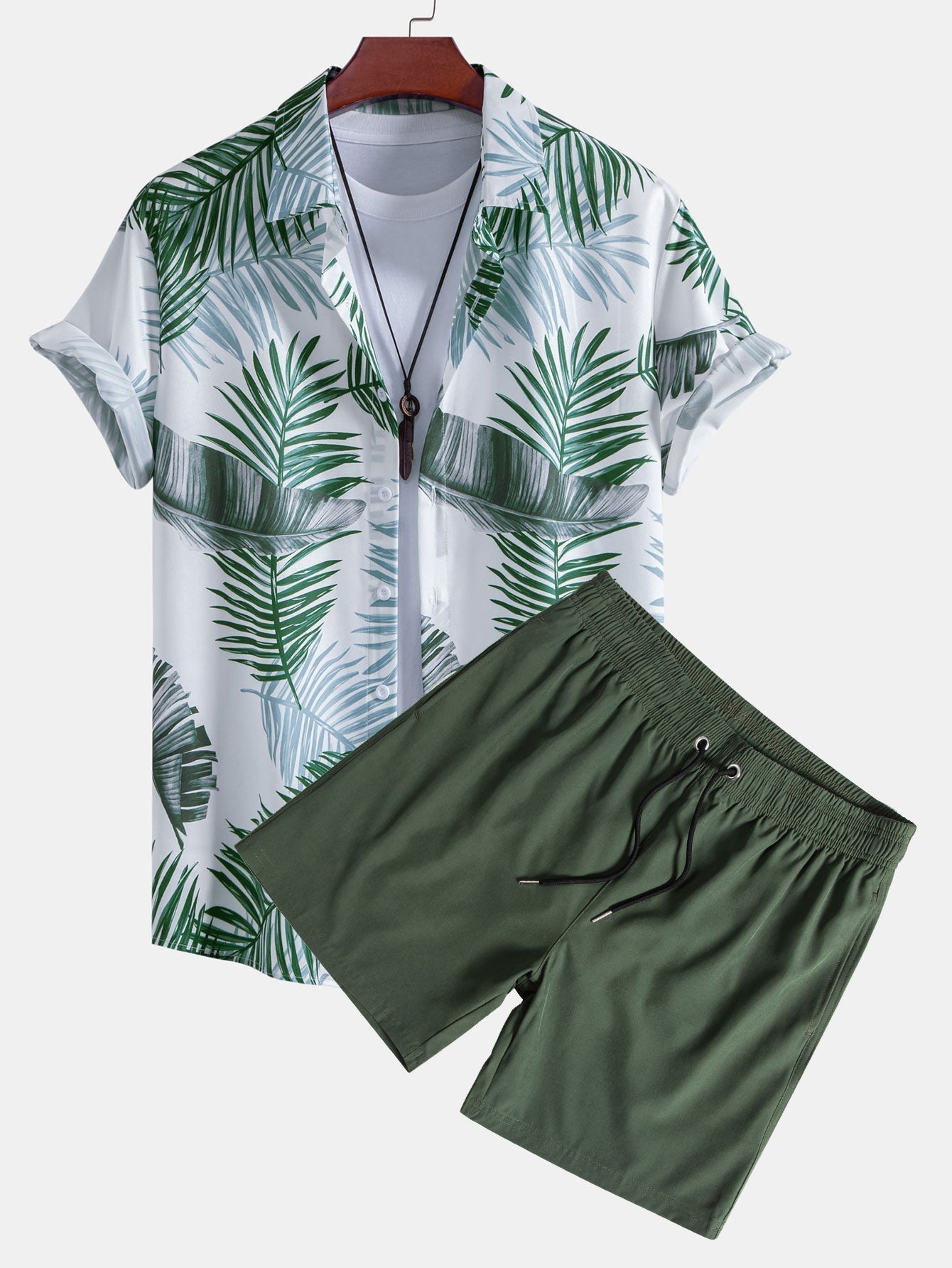 Ensemble Capucine — chemise à imprimé feuilles & short de bain