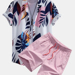 Ensemble — chemise à imprimé feuilles color block & short de bain