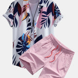 Ensemble — chemise à imprimé feuilles color block & short de bain