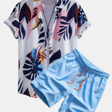 Ensemble — chemise à imprimé feuilles color block & short de bain