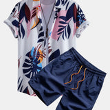 Ensemble — chemise à imprimé feuilles color block & short de bain
