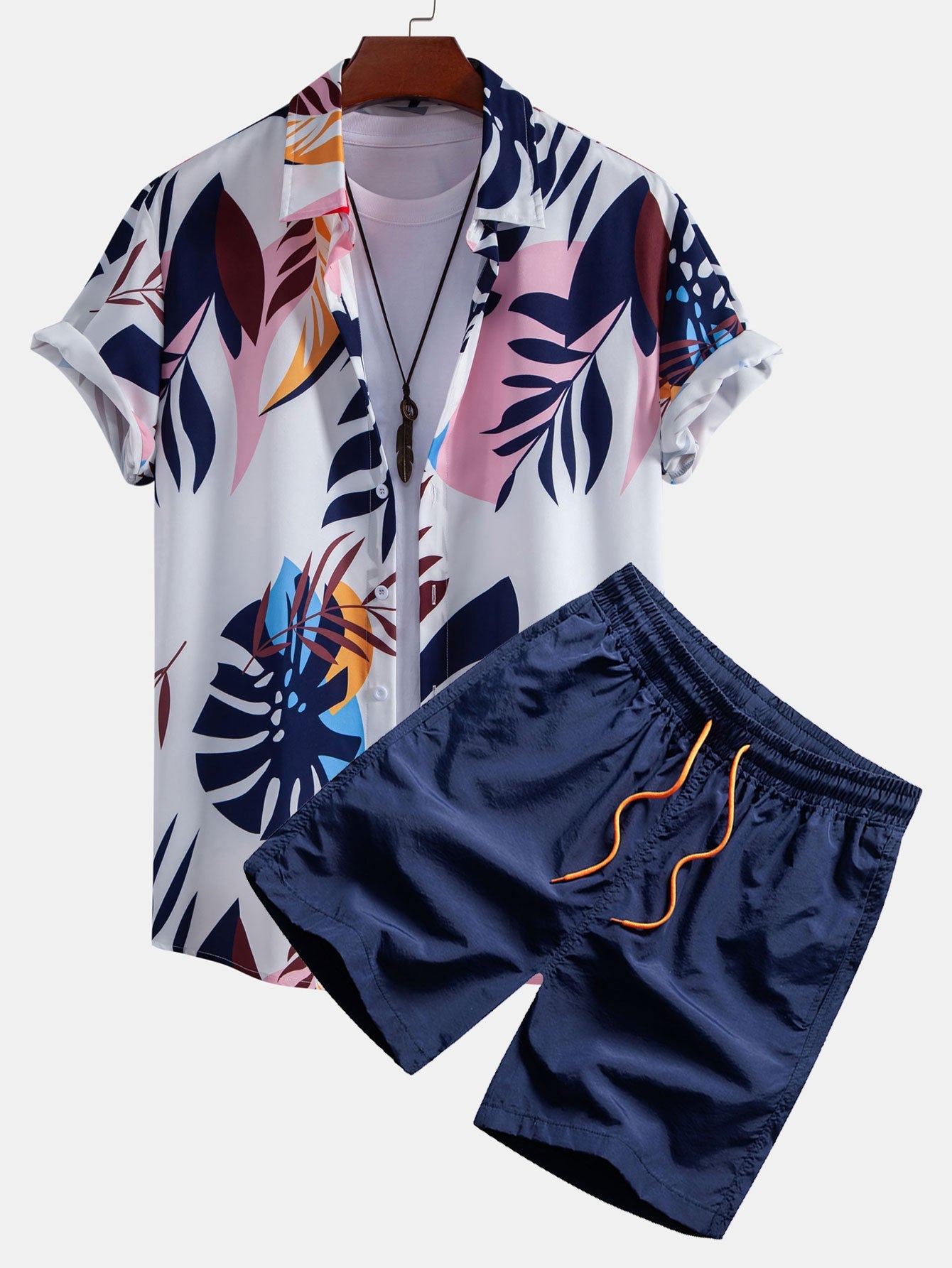 Ensemble — chemise à imprimé feuilles color block & short de bain