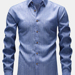 Chemise boutonnée en lin rayé à manches longues