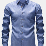 Chemise boutonnée en lin rayé à manches longues