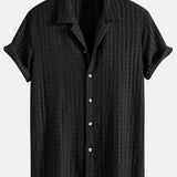 Ensemble — chemise cubaine texturée jacquard & pantalon texturé froissé à jambe droite