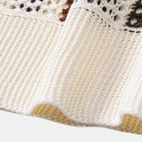 Ensemble — polo crocheté rayé à col V & pantalon en lin à jambe droite