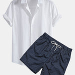 Ensemble Capucine — chemise en lin et coton & short de bain à imprimé rayé