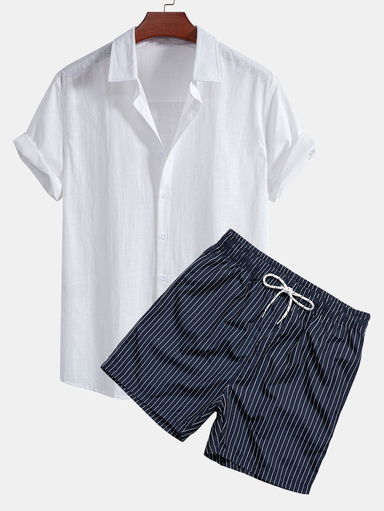 Ensemble Capucine — chemise en lin et coton & short de bain à imprimé rayé