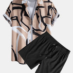 Ensemble — chemise à imprimé abstrait & short de bain uni à cordon