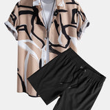Ensemble — chemise à imprimé abstrait & short de bain uni à cordon
