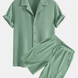 Ensemble — chemise gaufrée & short gaufré en maille à cordon