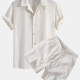 Ensemble — chemise en seersucker texturé à manches courtes & short à cordon