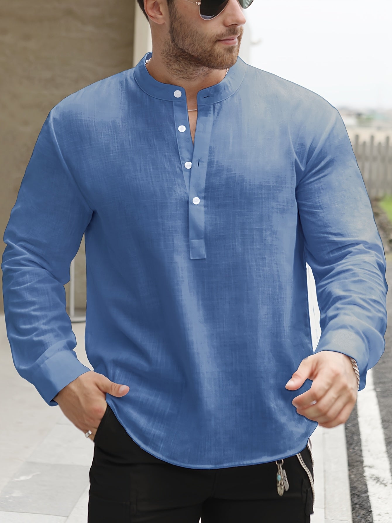 BOAT NECK COTTON SHIRT FOR MEN