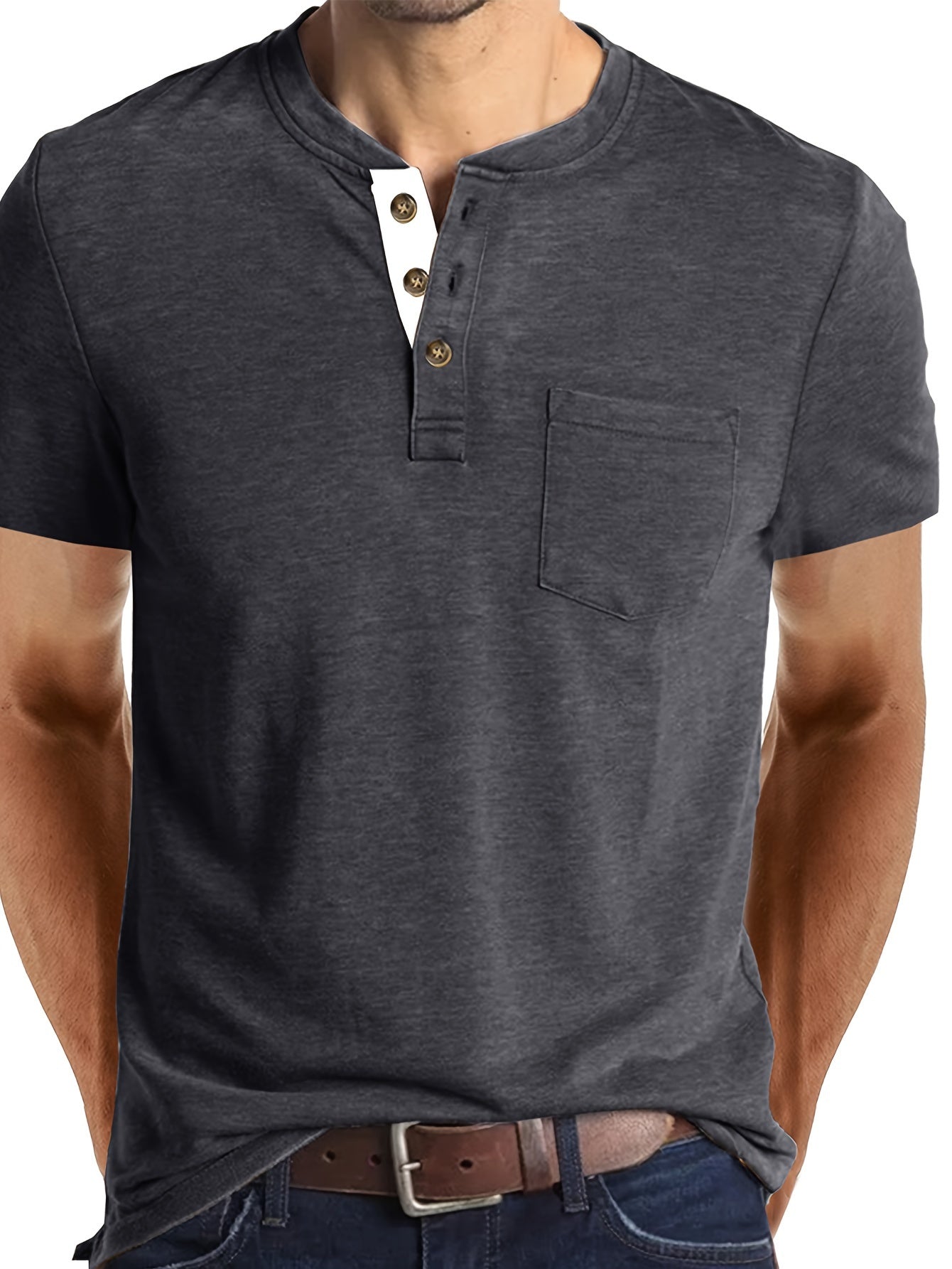 COTTON BLEND HENLEY TOP FOR MEN