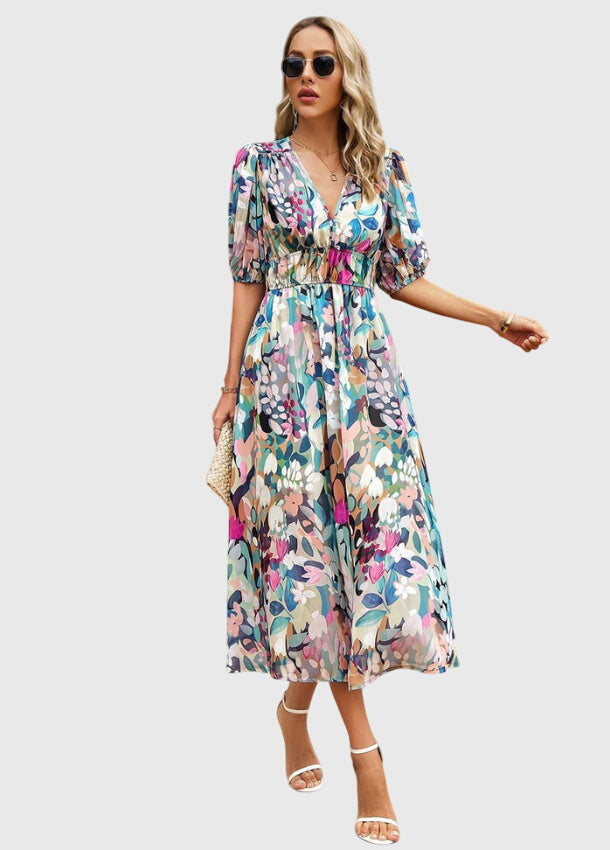 Merlin — Robe Midi Florale Flatteuse