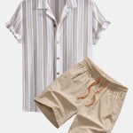 Ensemble — chemise cubaine en maille rayée & short de bain