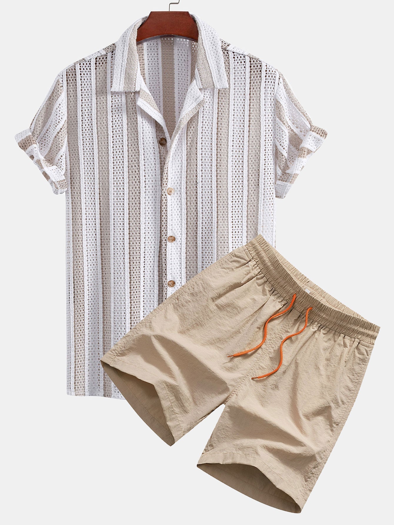 Ensemble — chemise cubaine en maille rayée & short de bain