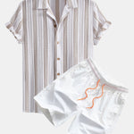 Ensemble — chemise cubaine en maille rayée & short de bain