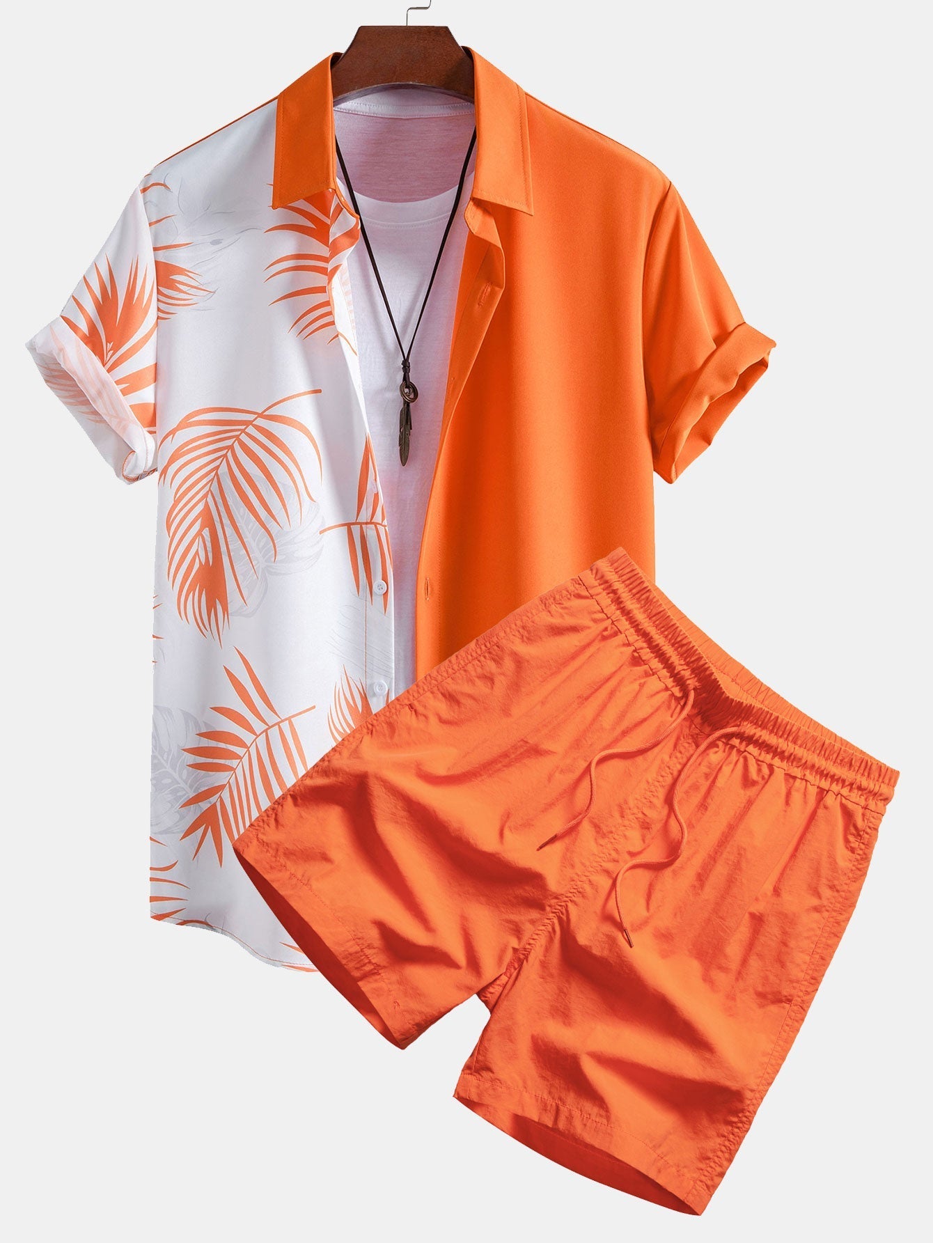 Ensemble — chemise patchwork à imprimé feuilles & short de bain