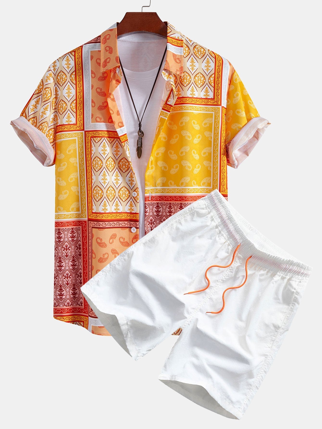 Ensemble Améline — chemise à bordure paisley & short de bain