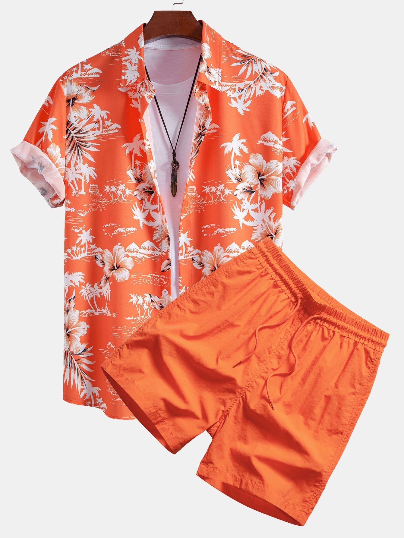 Ensemble — chemise à imprimé flore tropicale et palmiers & short de bain