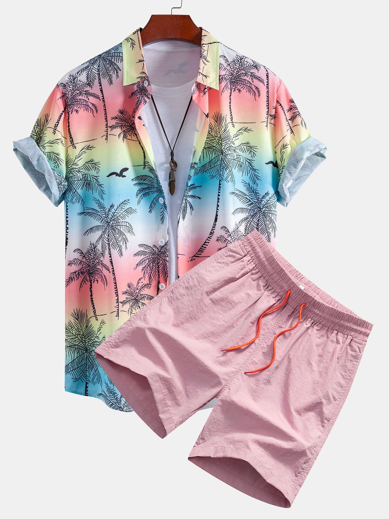 Ensemble — chemise à imprimé palmiers et mouettes & short de bain