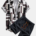 Ensemble Améline — chemise à imprimé géométrique color block & short de bain