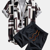 Ensemble Améline — chemise à imprimé géométrique color block & short de bain