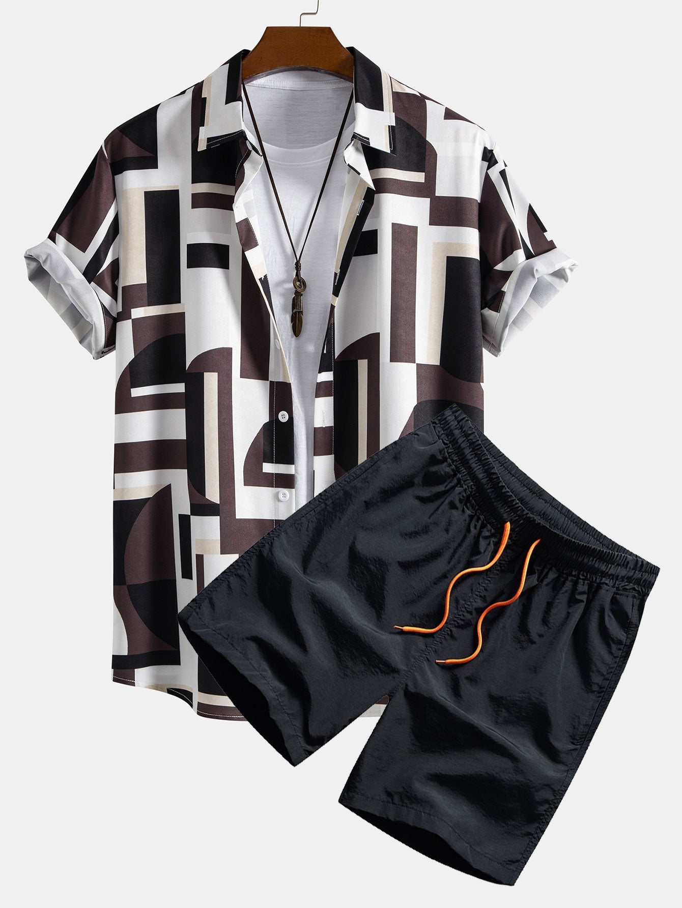 Ensemble Améline — chemise à imprimé géométrique color block & short de bain