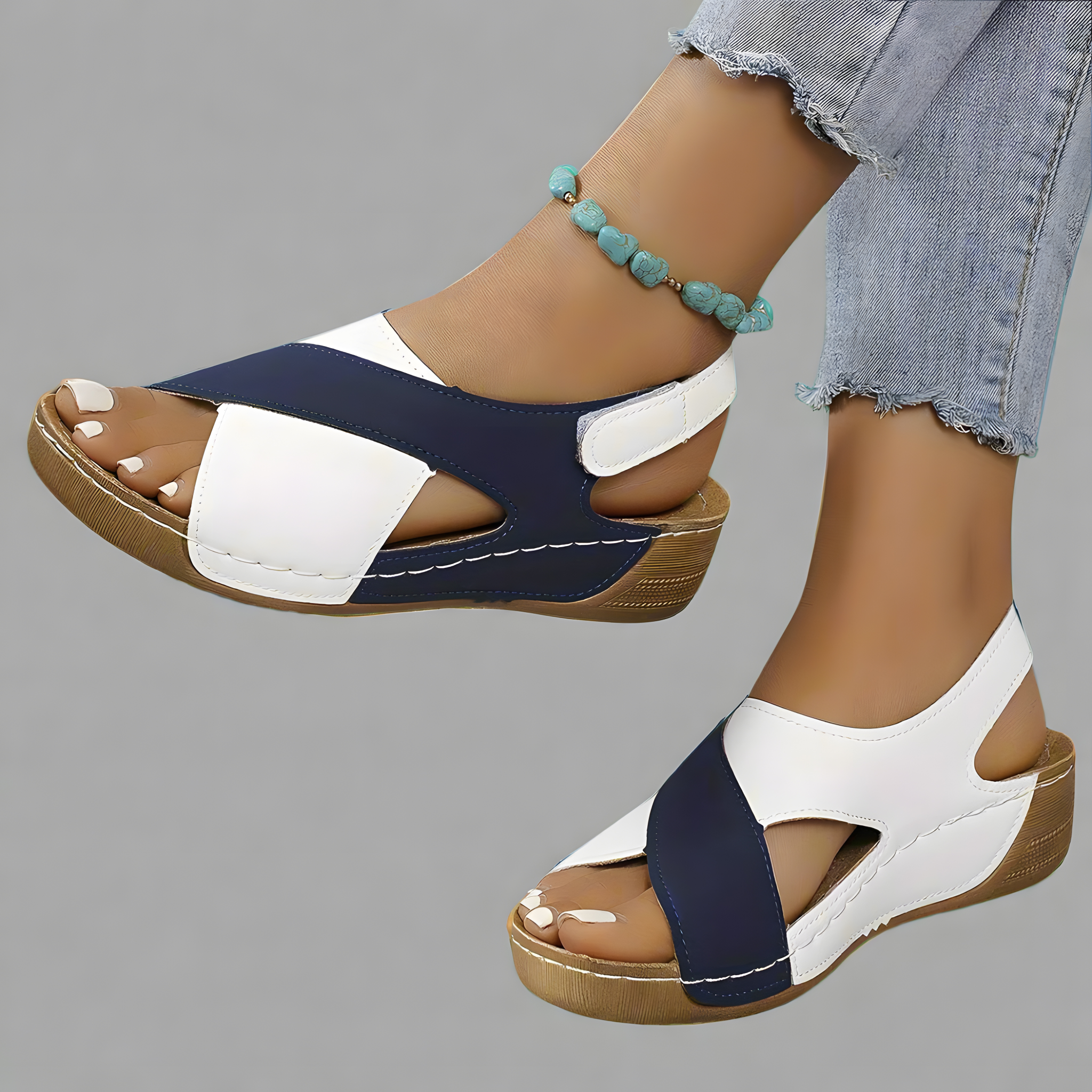 Aude | Sandales orthopédiques femme colorblock Bleu