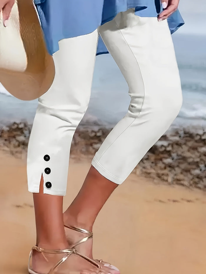 Oriane | Pantalon corsaire à fente boutonnée