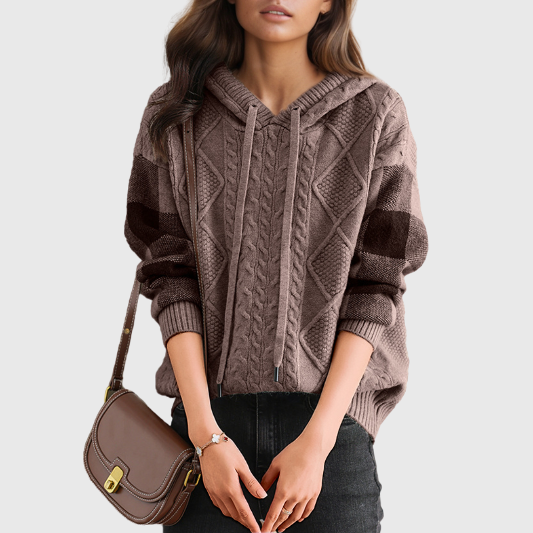 Julie — Pull à Capuche en Tricot Cable