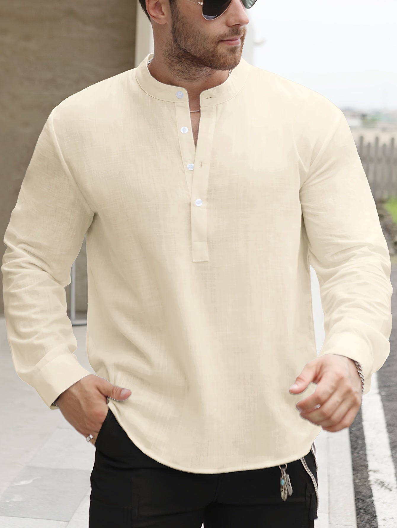 BOAT NECK COTTON SHIRT FOR MEN