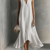 Agathe | Robe fluide sans manches à volant asymétrique