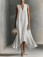 Agathe | Robe fluide sans manches à volant asymétrique