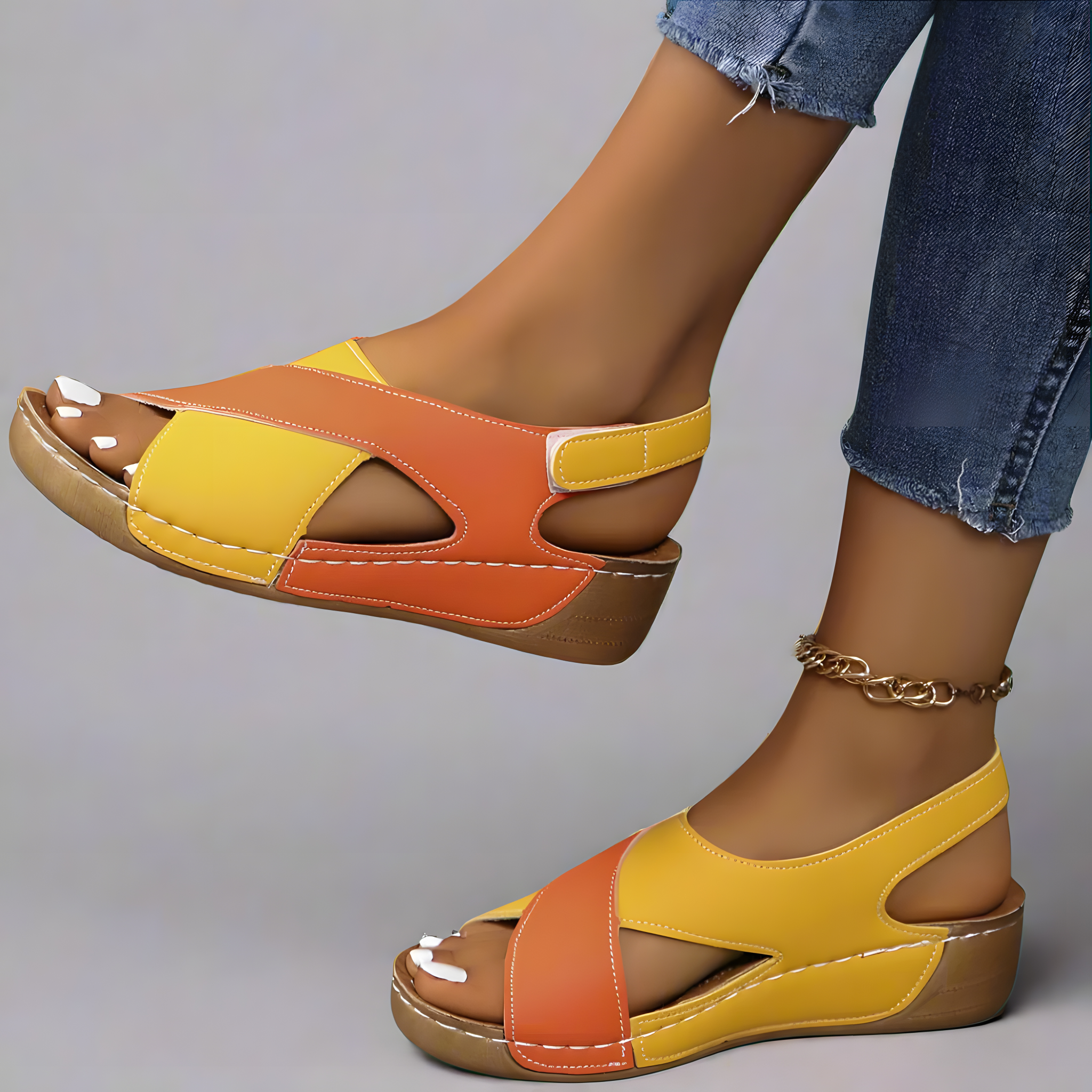 Aude | Sandales orthopédiques femme colorblock Orange