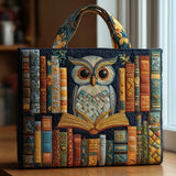 Christine | Sac cabas matelassé à motif hibou et livres anciens