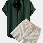 Ensemble — chemise en lin à manches courtes & short à cordon en lin mélangé