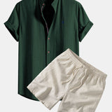 Ensemble — chemise en lin à manches courtes & short à cordon en lin mélangé