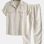 Ensemble — chemise cubaine en lin à poches & pantalon en lin à jambe droite
