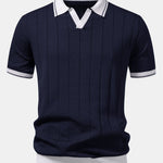 Ensemble — polo côtelé en maille à col Johnny et bordure contrastante & pantalon côtelé