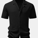 Ensemble — chemise en maille ajourée zigzag & pantalon en lin à jambe droite