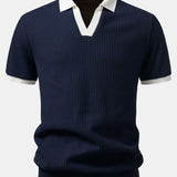 Ensemble — polo gaufré en maille contrastante à col Johnny & pantalon fuselé