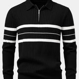 Ensemble — polo côtelé zippé en maille rayée & pantalon fuselé coupe slim