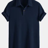 Ensemble — polo gaufré à manches courtes & pantalon en lin à jambe droite