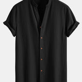 Ensemble — chemise texturée froissée à col V & pantalon en lin à jambe droite